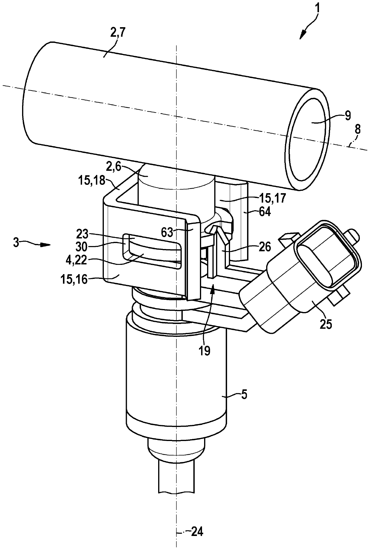Fuel injection device with an assembly for connecting a fuel injection valve with a fuel guide part