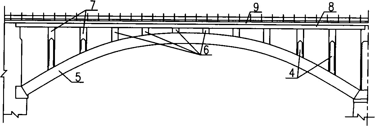 Process for rebuilding double arch bridge by replacing arch style construction on arch with continuous slabs