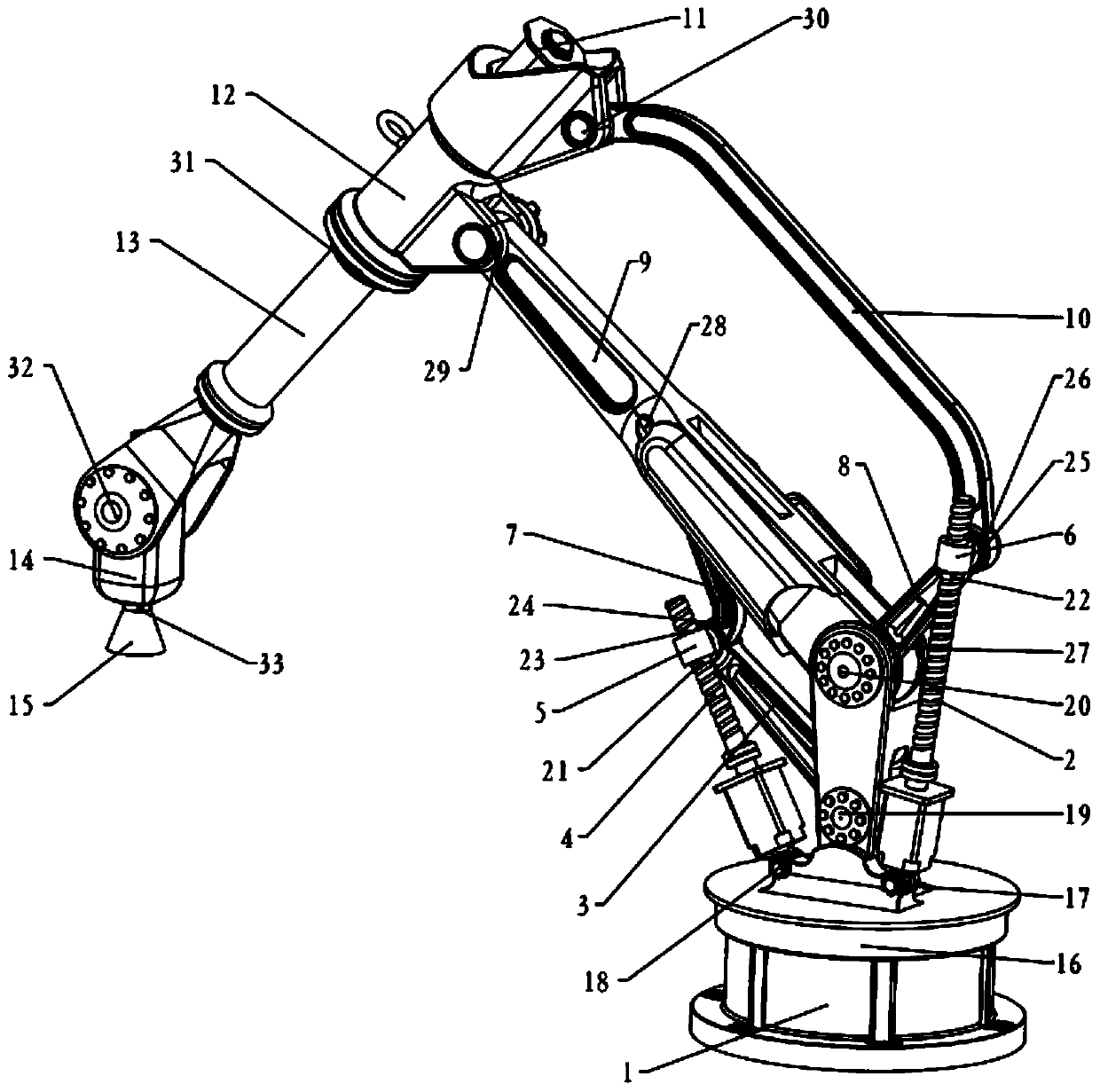 Six-freedom-degree industrial robot with ball screw pair transmission