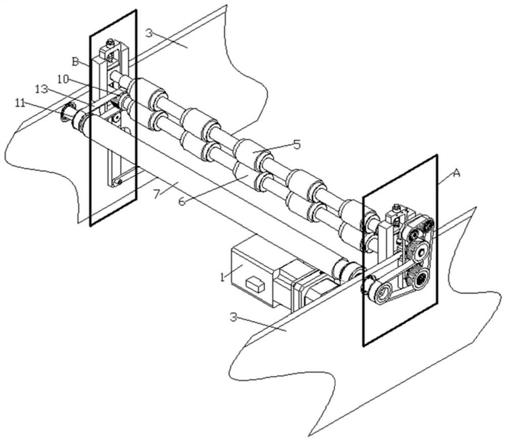 Paper pressing roller transmission device