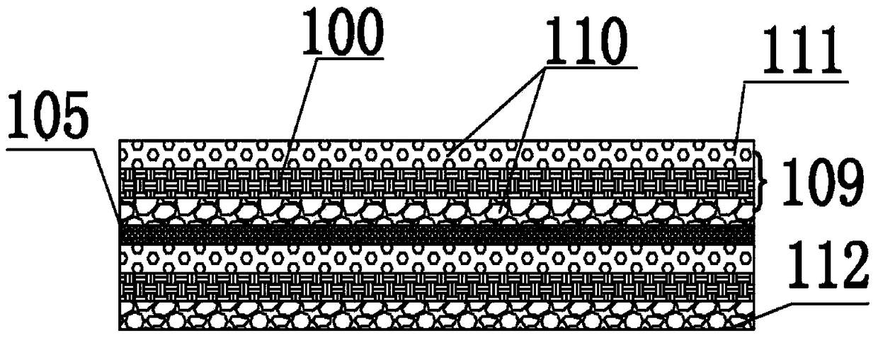 Flexible current collector battery and production method thereof