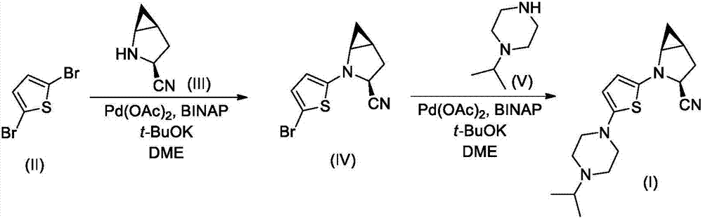 Isopropylpiperazine fluorothiophene bicyclic nitrile compound, preparation method and application thereof