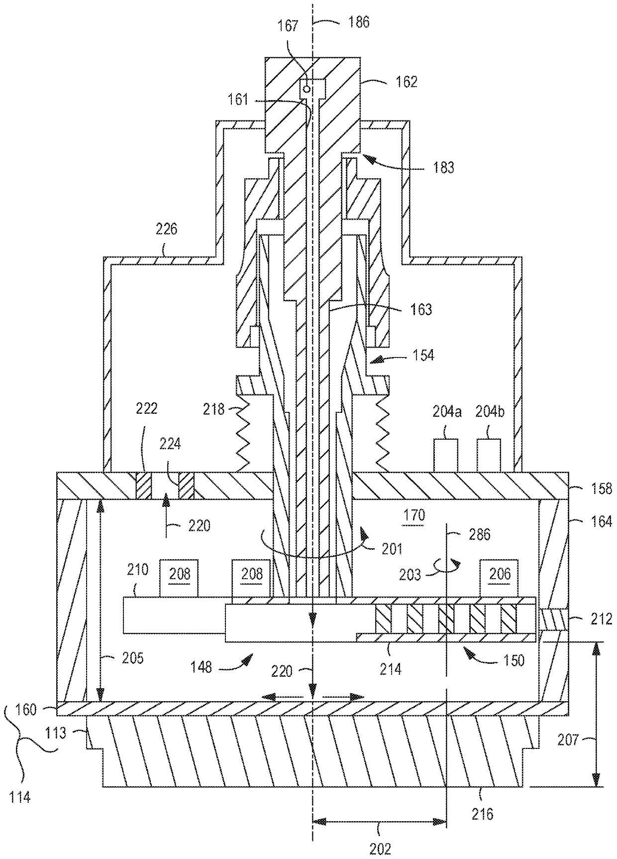 Cathode assembly having a dual position magnetron and centrally fed coolant