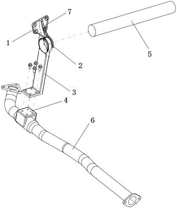 A fixed bracket shared by an automobile transmission shaft and a muffler