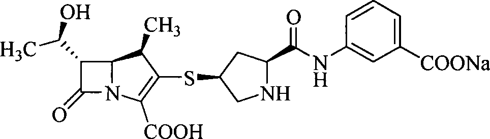 Carbapenem derivative containing sulfhydryl pyrrolidine formamide benzyl