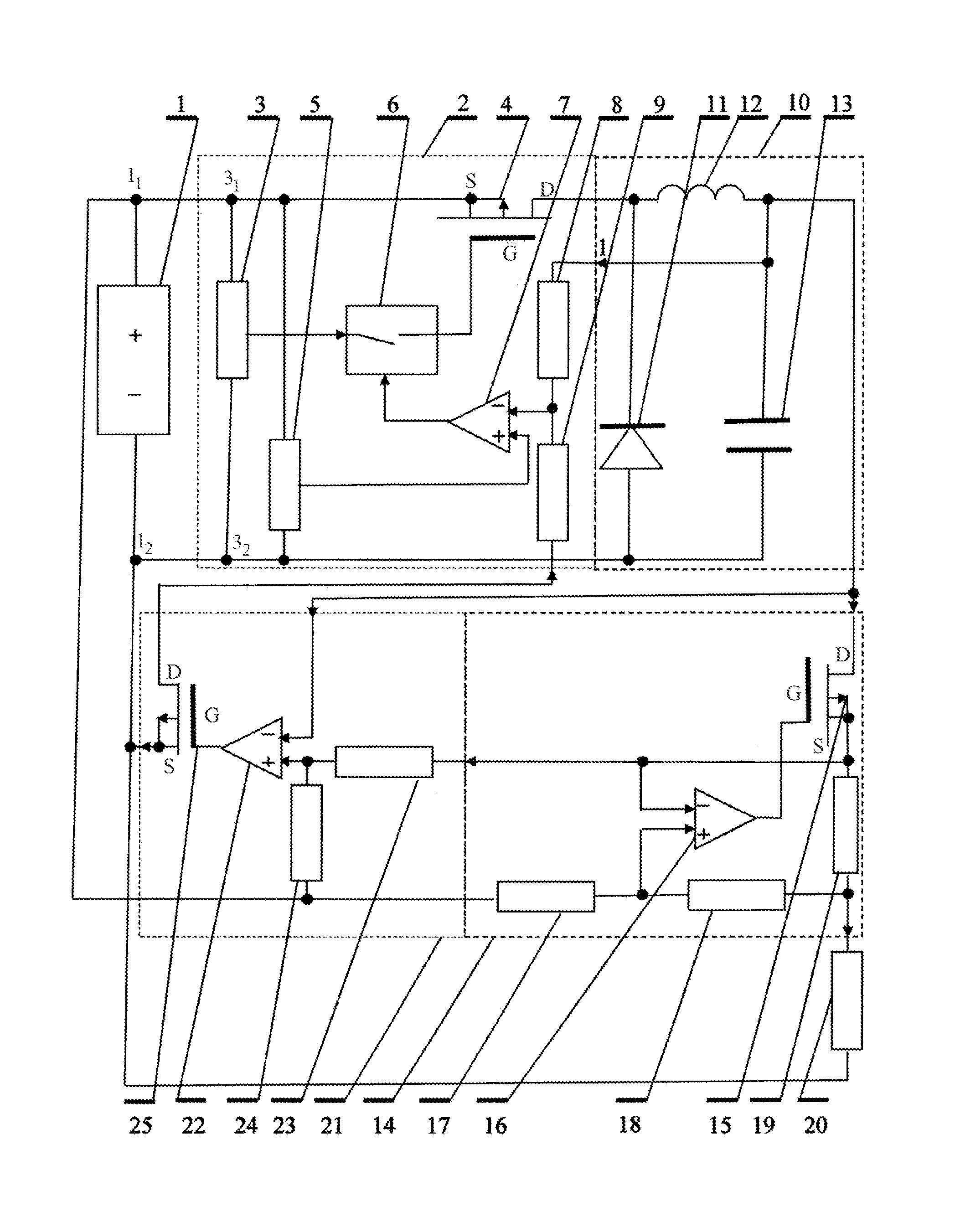 Device for producing direct current passing into load power-supply circuits