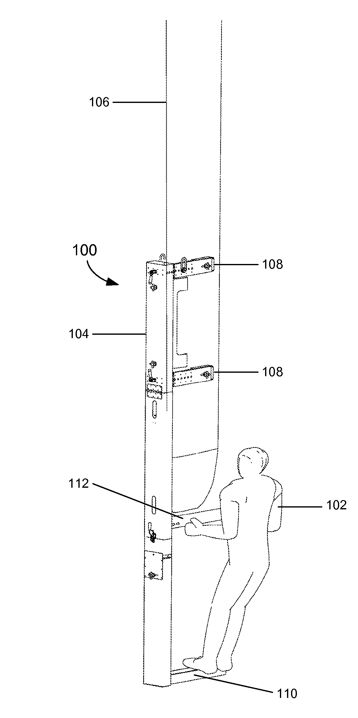 Device for positioning a rope access technician in relation to a blade of a wind turbine