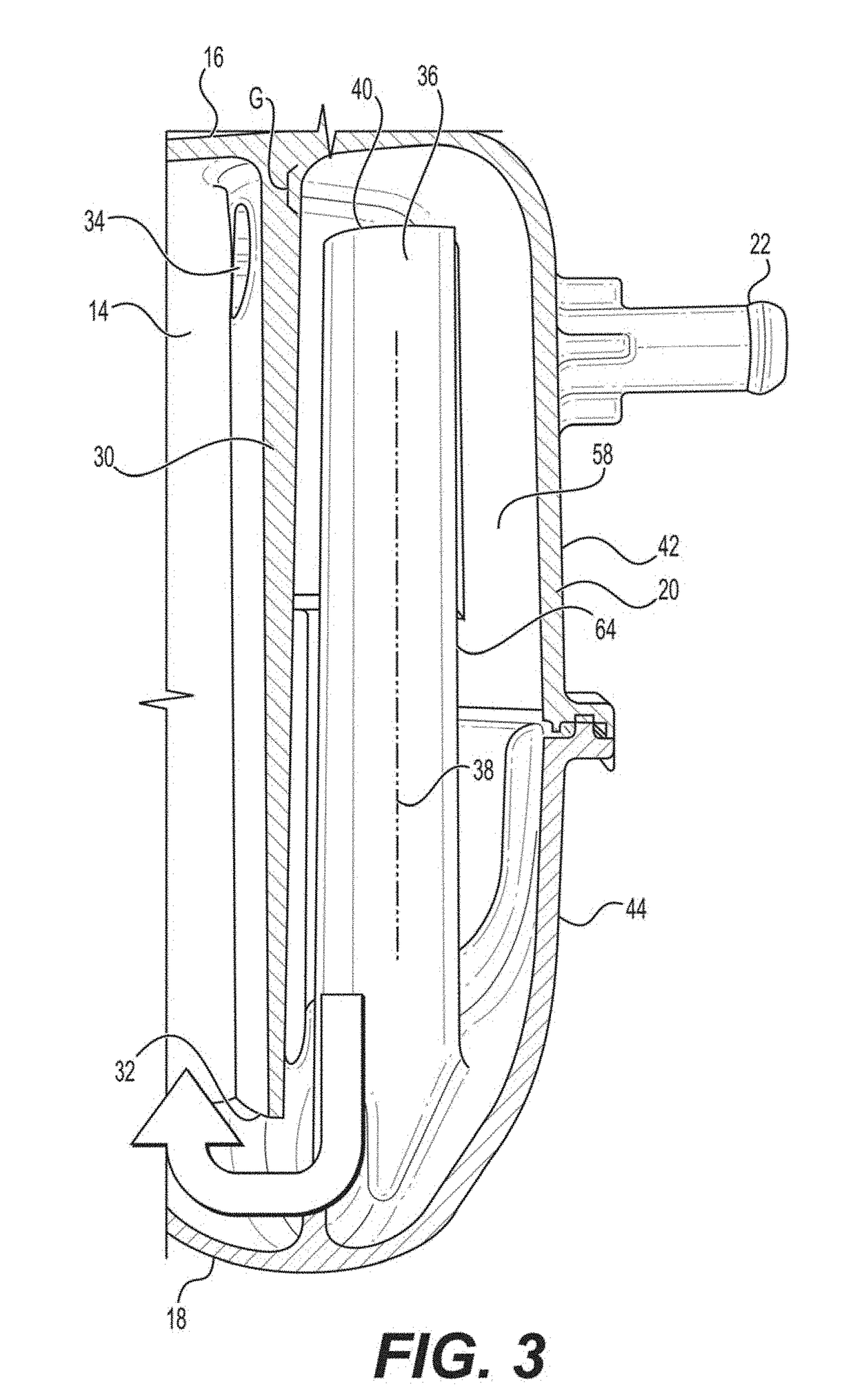 Vented degas bottle for motor vehicle coolant system