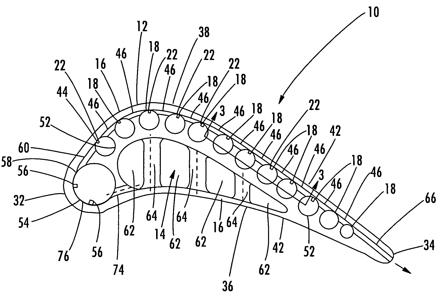 Turbine airfoil cooling system with near wall vortex cooling chambers