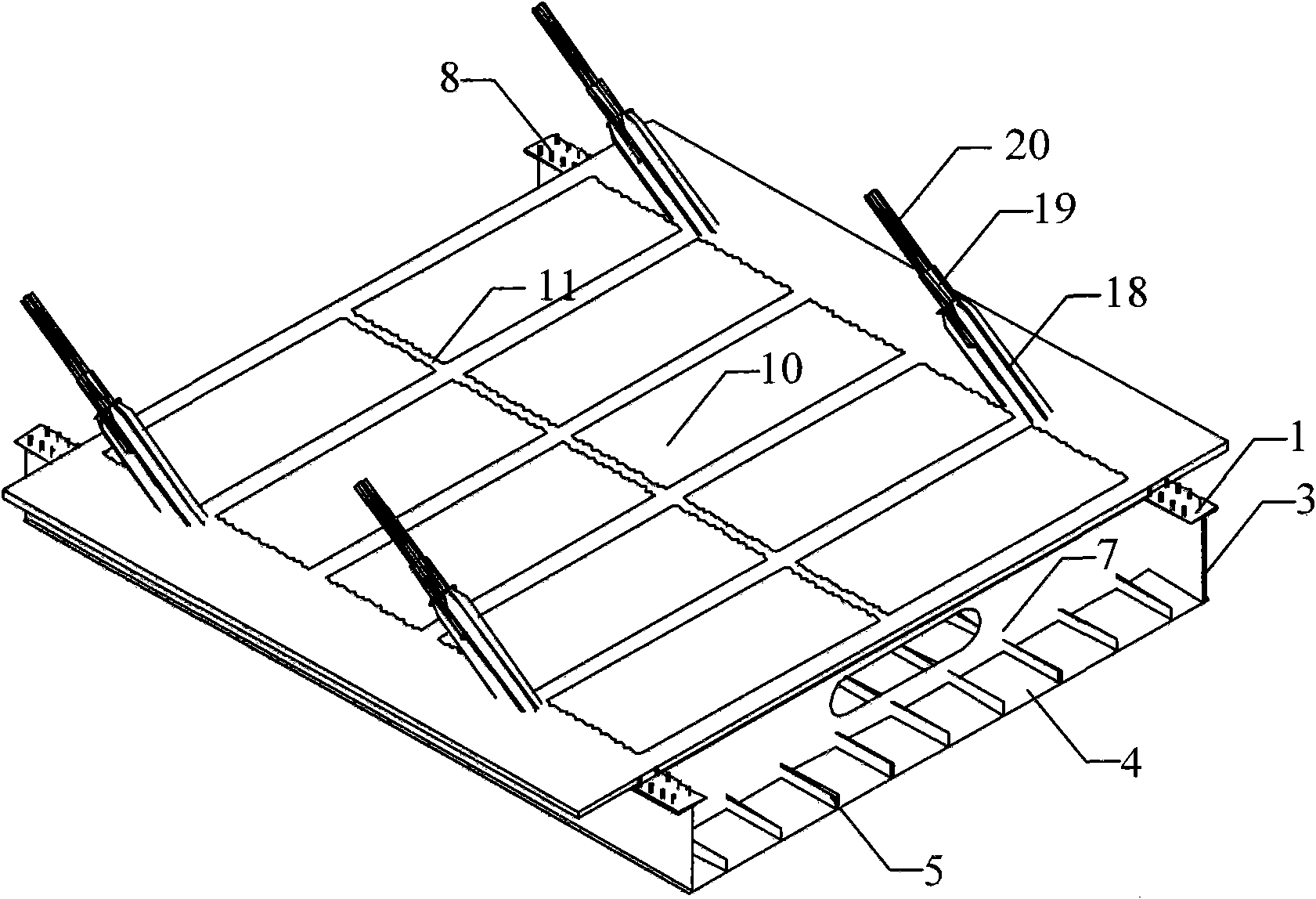 Corrugated steel webplate combined box girder floor system for cable-stayed bridge and construction method thereof