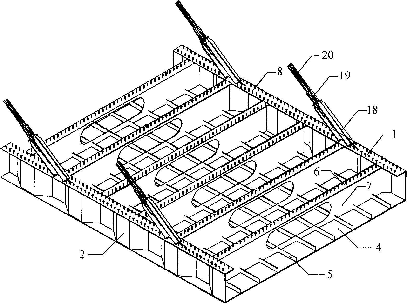 Corrugated steel webplate combined box girder floor system for cable-stayed bridge and construction method thereof