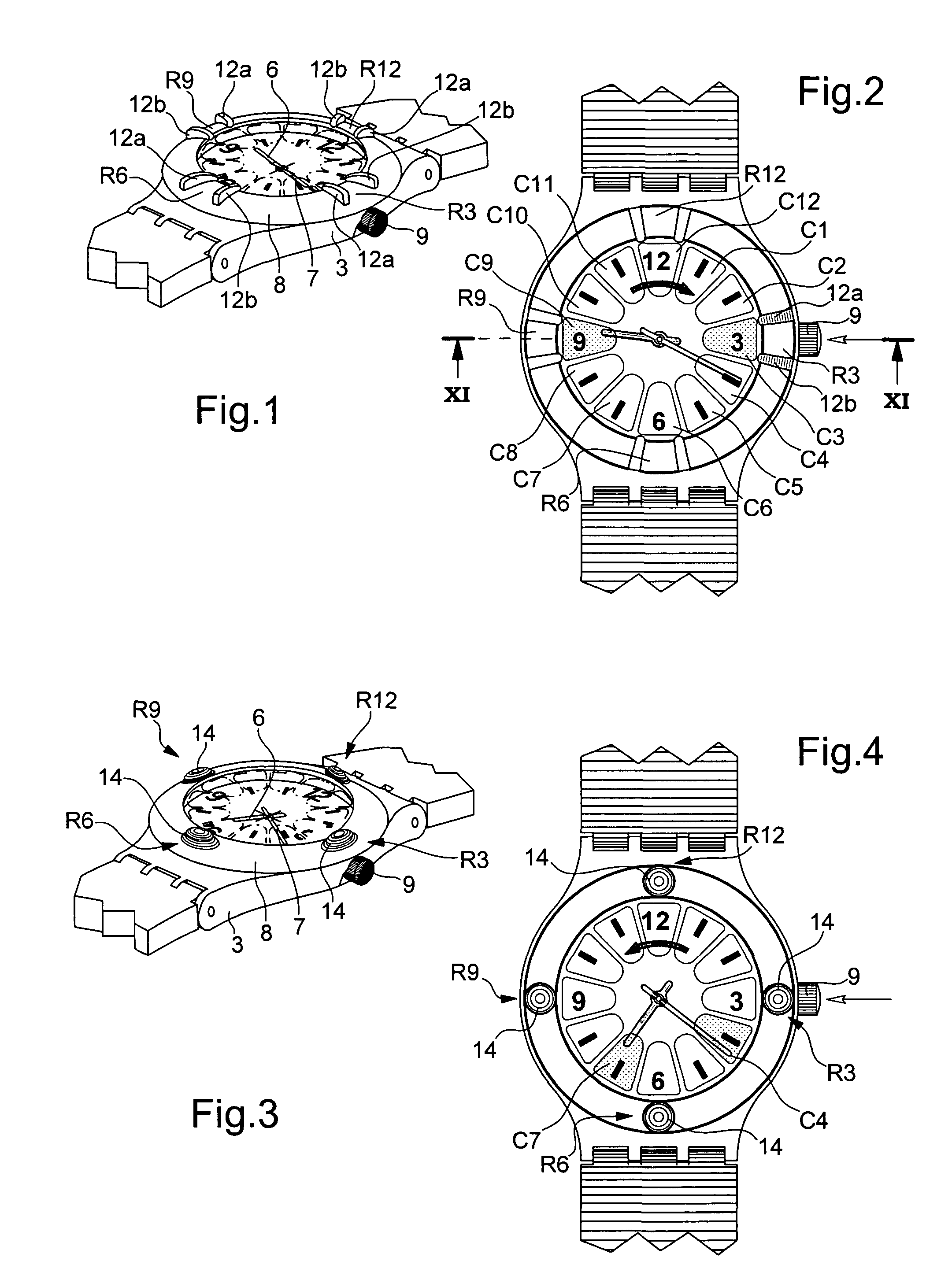Timepiece with touch-type reading and control of time data