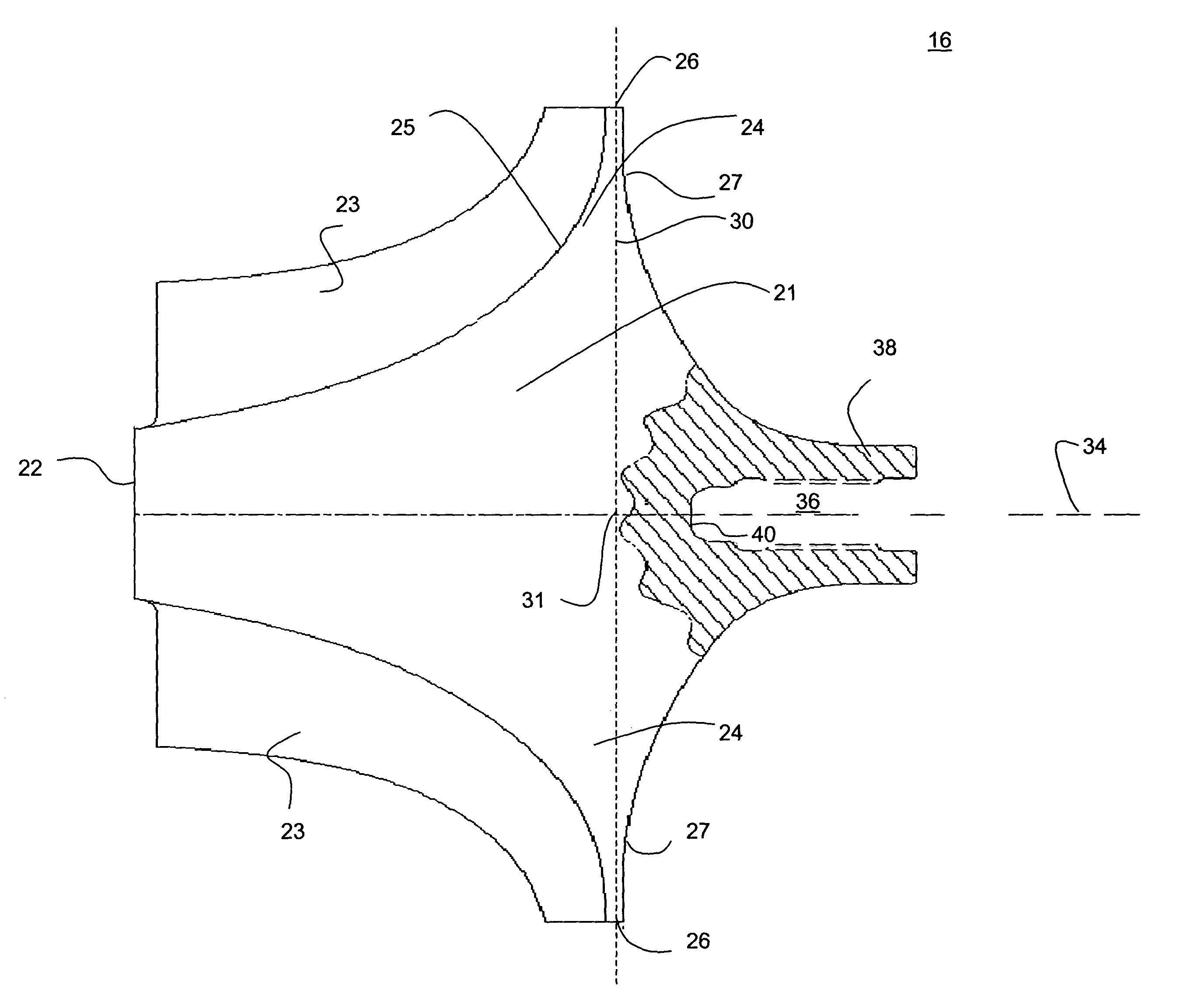 Turbocharger compressor wheel having a counterbore treated for enhanced endurance to stress-induced fatigue and configurable to provide a compact axial length