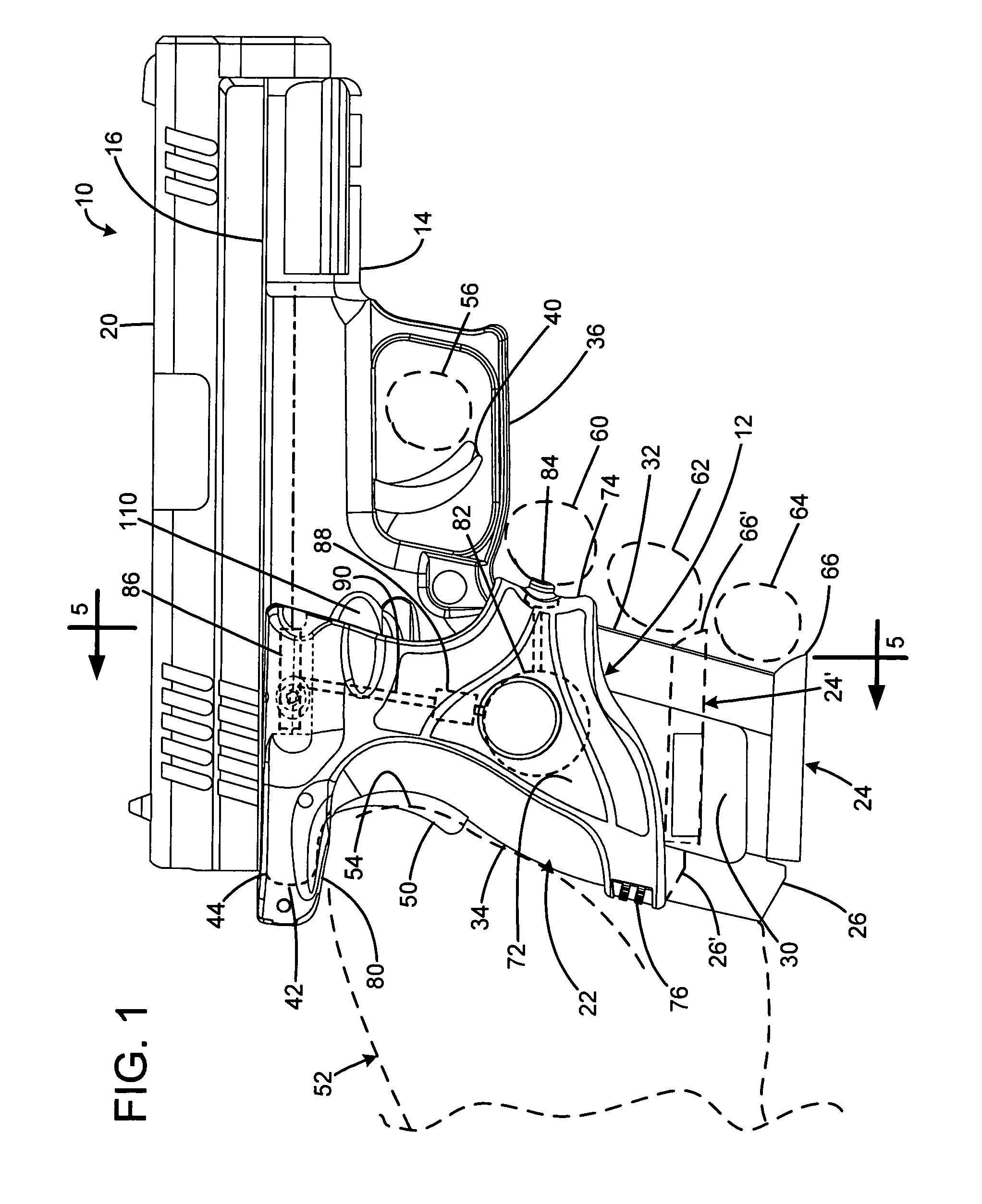 Laser gunsight system for a firearm handgrip