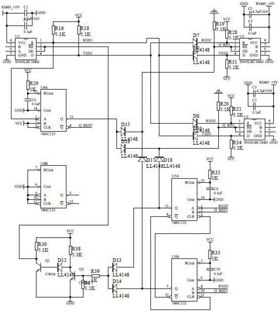 RS485 repeater with pure hardware arbitration function