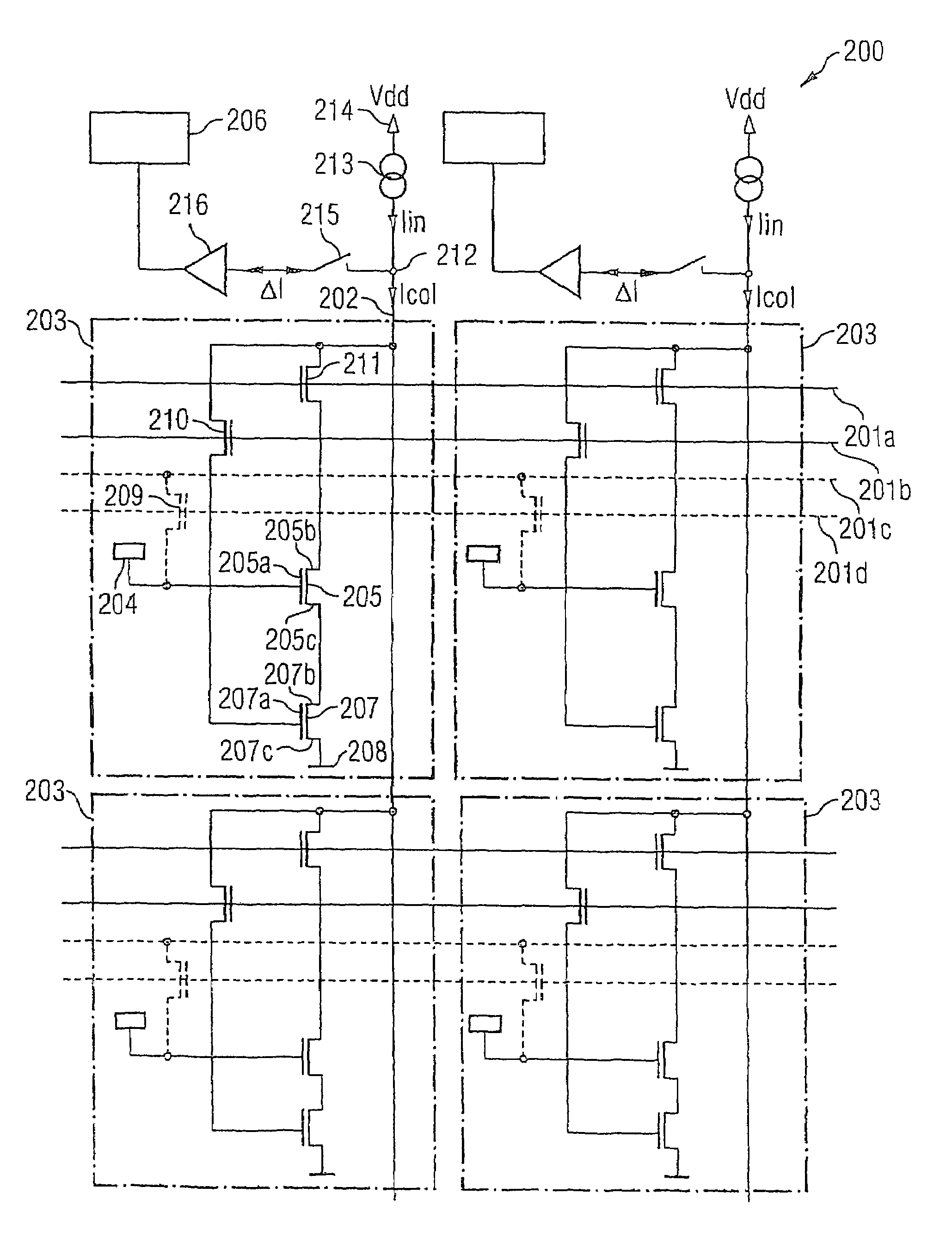 Biosensor circuit and sensor array consisting of a plurality of said biosensor circuits and biosensor array