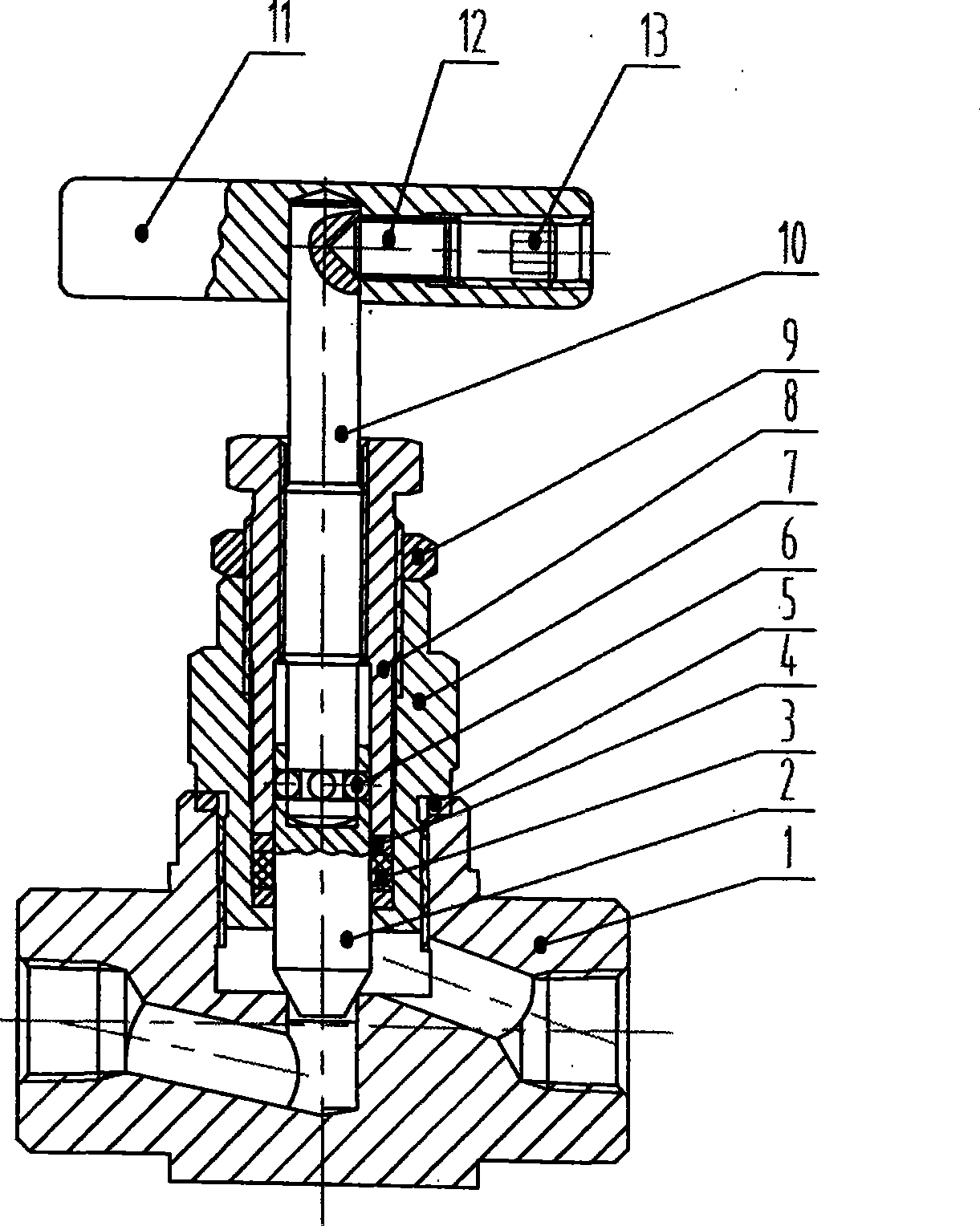 Instrument break valve with lower valve stem non-rotation sealing structure