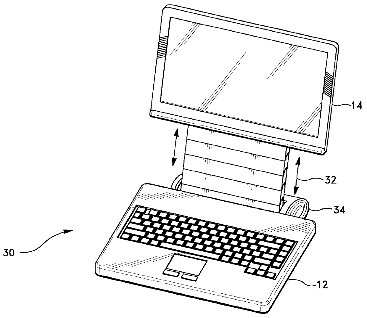 Flat panel display with adjustable height for a portable computer