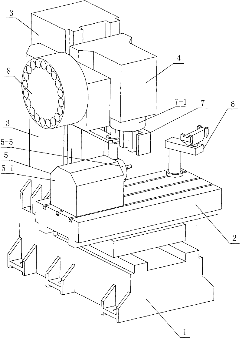 Milling and turning composite machining tool with turning tool row device and lathe tool changing mechanism