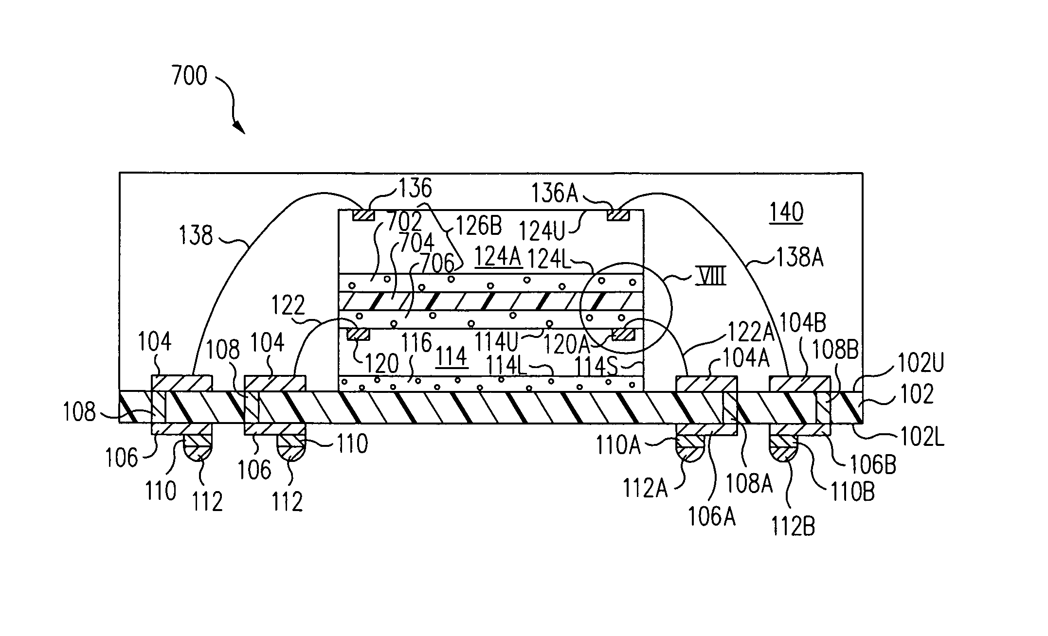 Stacked electronic component package having film-on-wire spacer