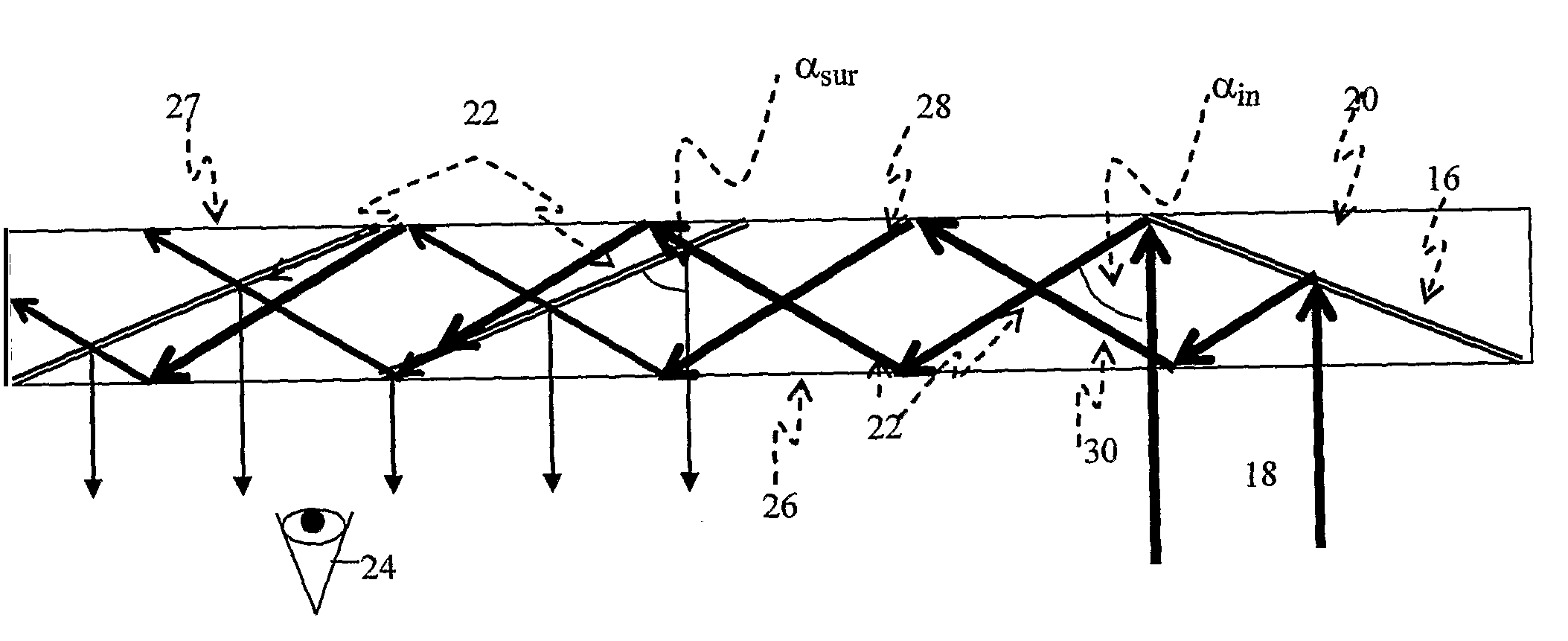 Substrate-guided optical device utilizing thin transparent layer