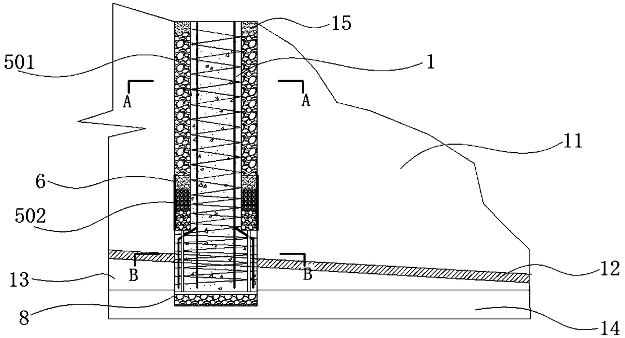 A gravel-variable cross-section pile composite structure with drainage and anti-sliding functions and its construction method