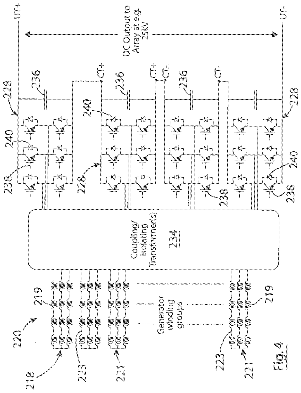 Group of electrical ac generators with rectifiers connected in series