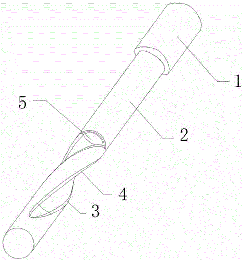 Lithotripsy device with double spiral curved surfaces