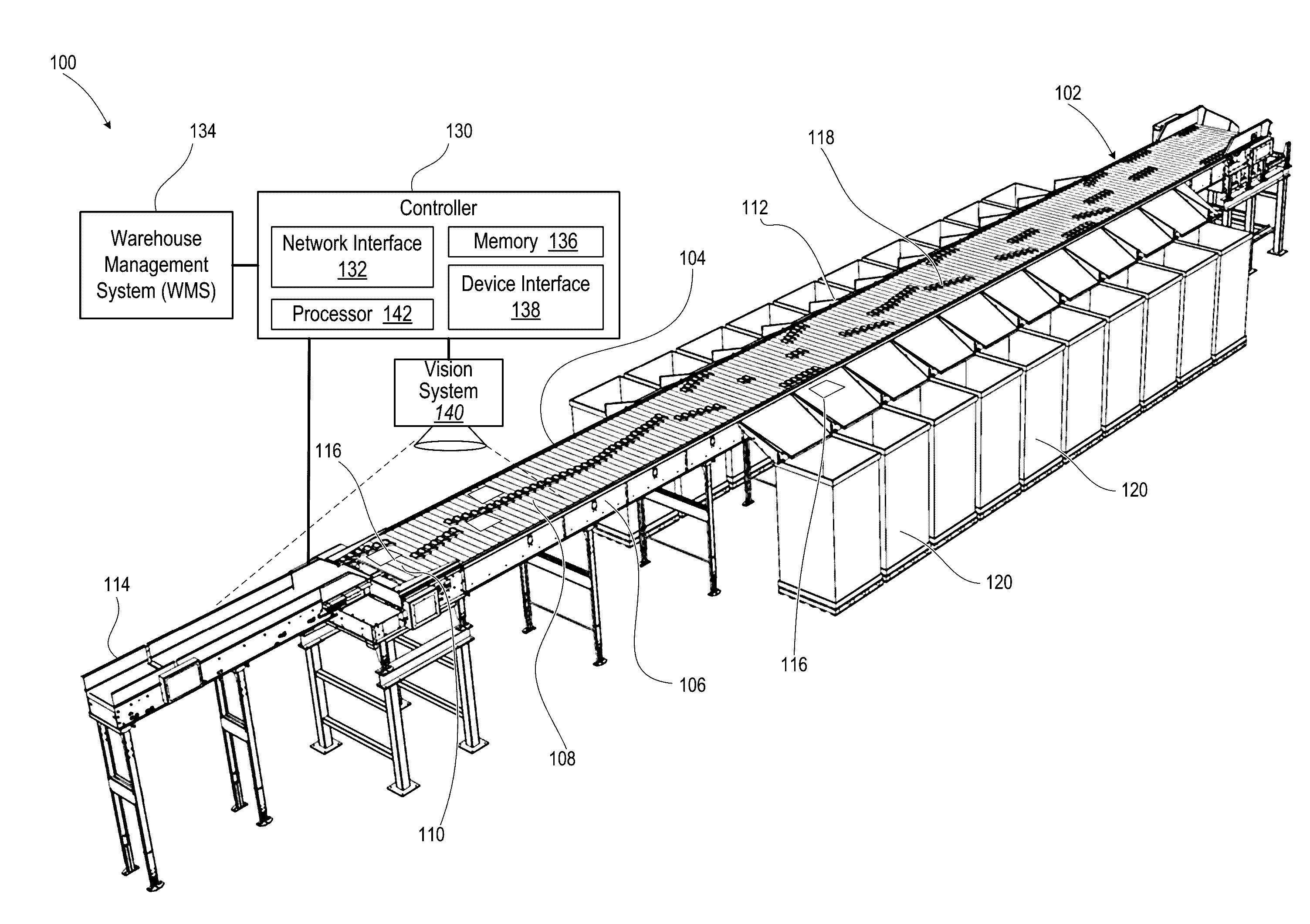 High-speed, dual-sided shoe sorter with offset induct