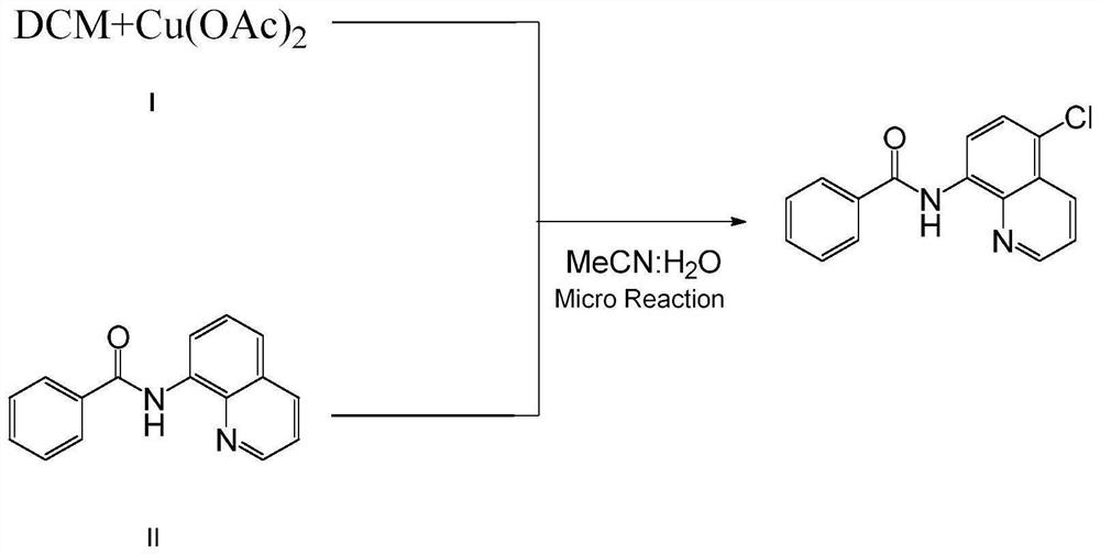 A method for preparing n-(5-chloro-8-quinolyl) benzamides using an electrochemical microchannel reaction device