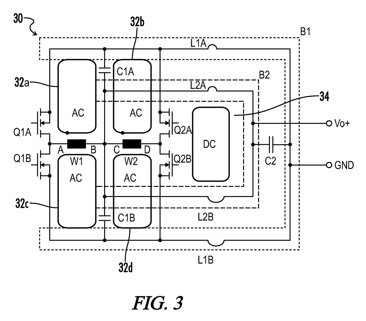 Power converter output stage using heat dissipating bus bars