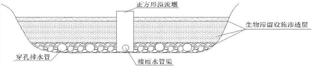 Biological detention facility internal drainage system achieving rainwater dual-effect control and implementation method