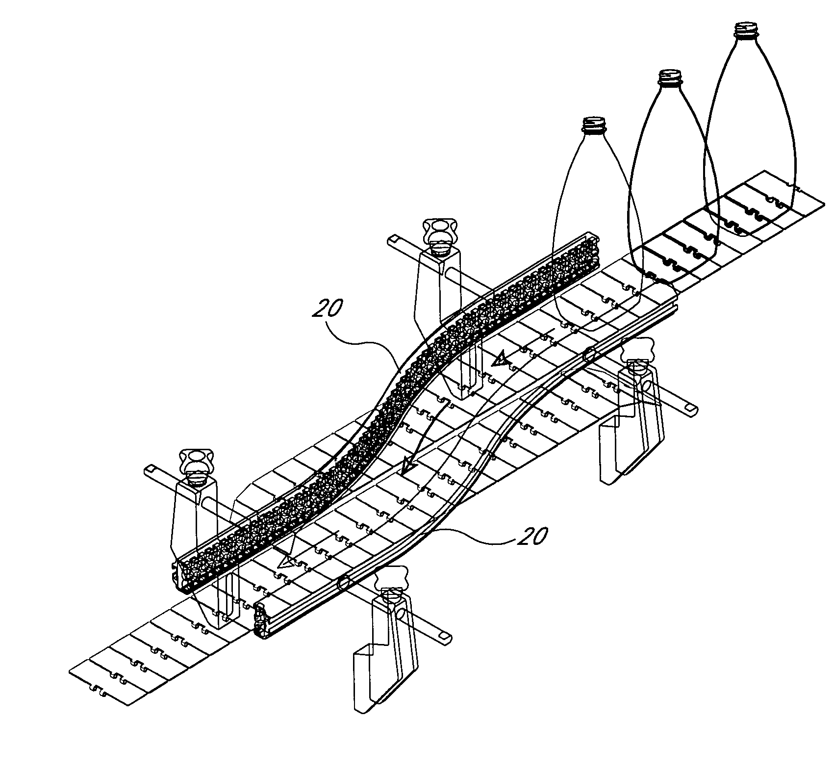 Bendable/twistable rolling conveyor guide