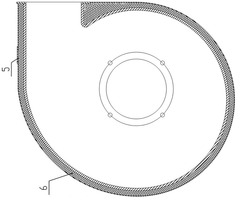 A centrifugal fan volute with particle damping and vibration reduction
