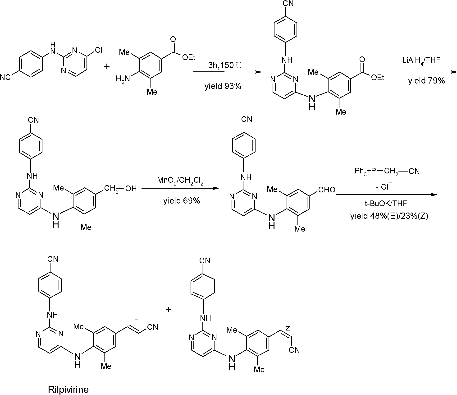 Rilpivirine intermediate and preparation method and application thereof