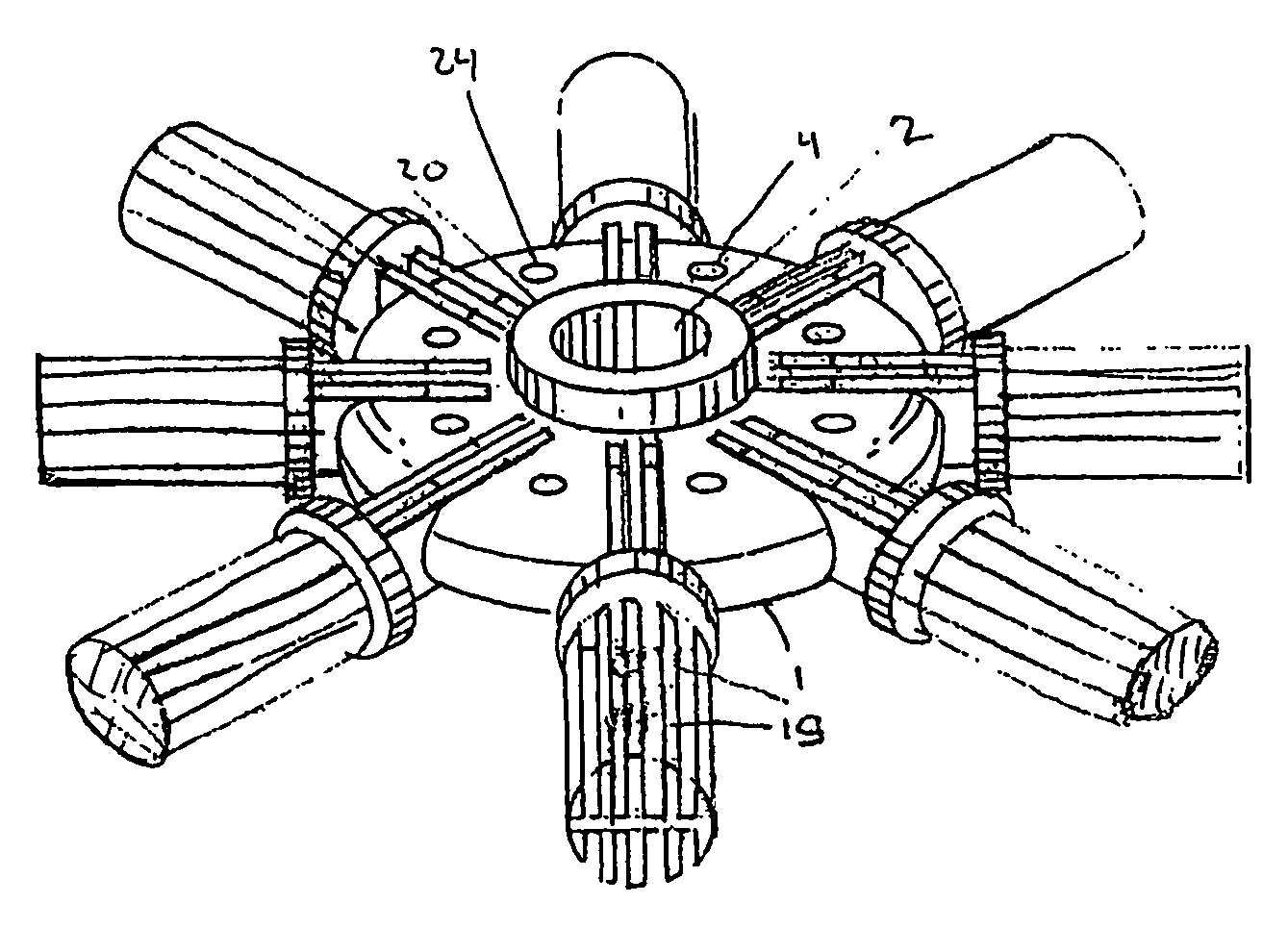 Double tang design articulating hub assembly