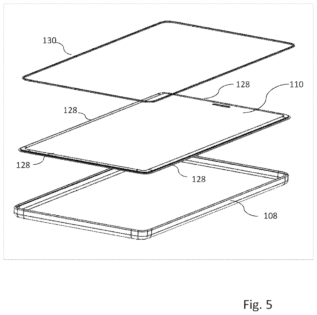 A communication device with a suspended display stack