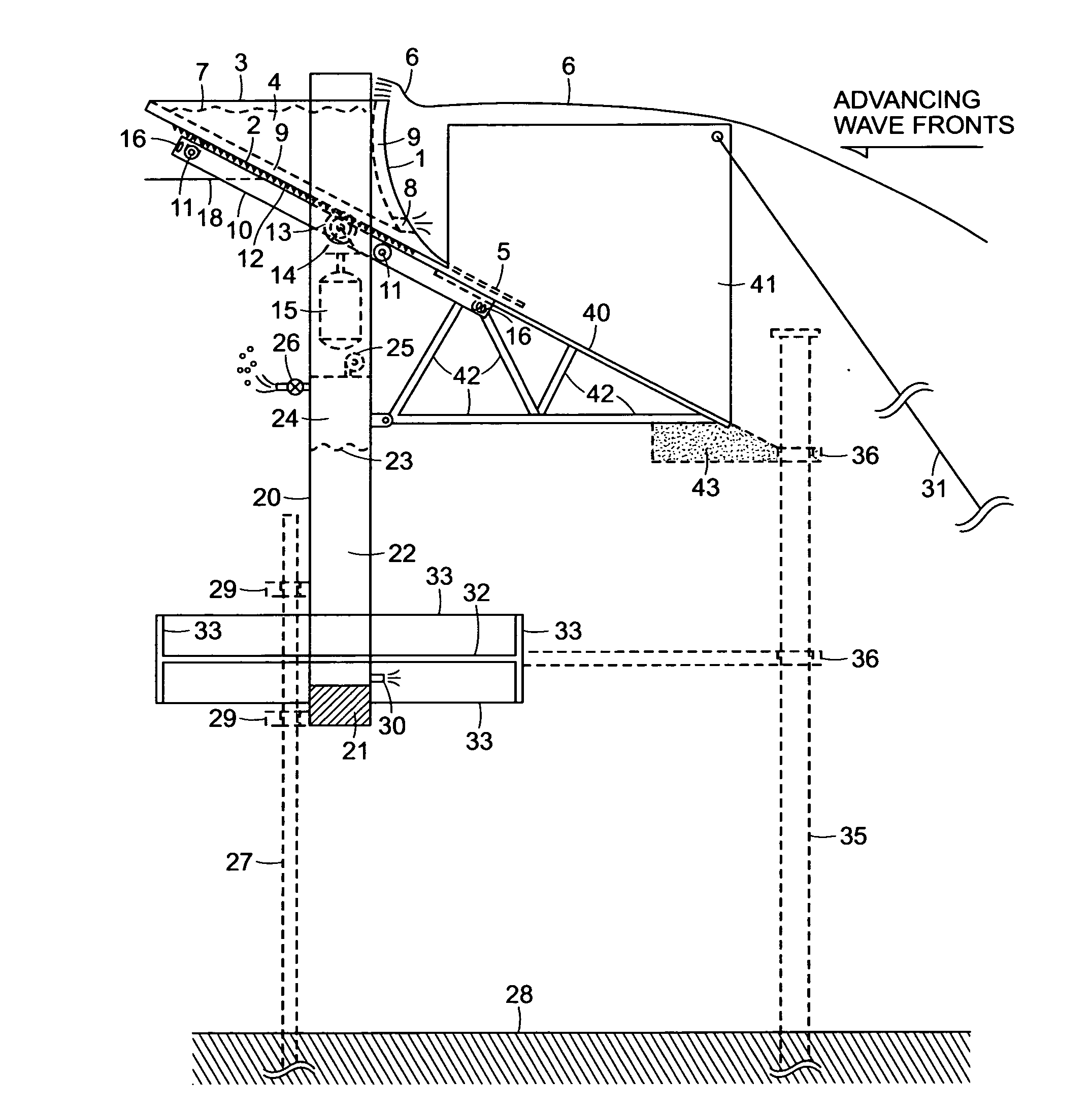 Submergable sloped absorption barrier wave energy converter