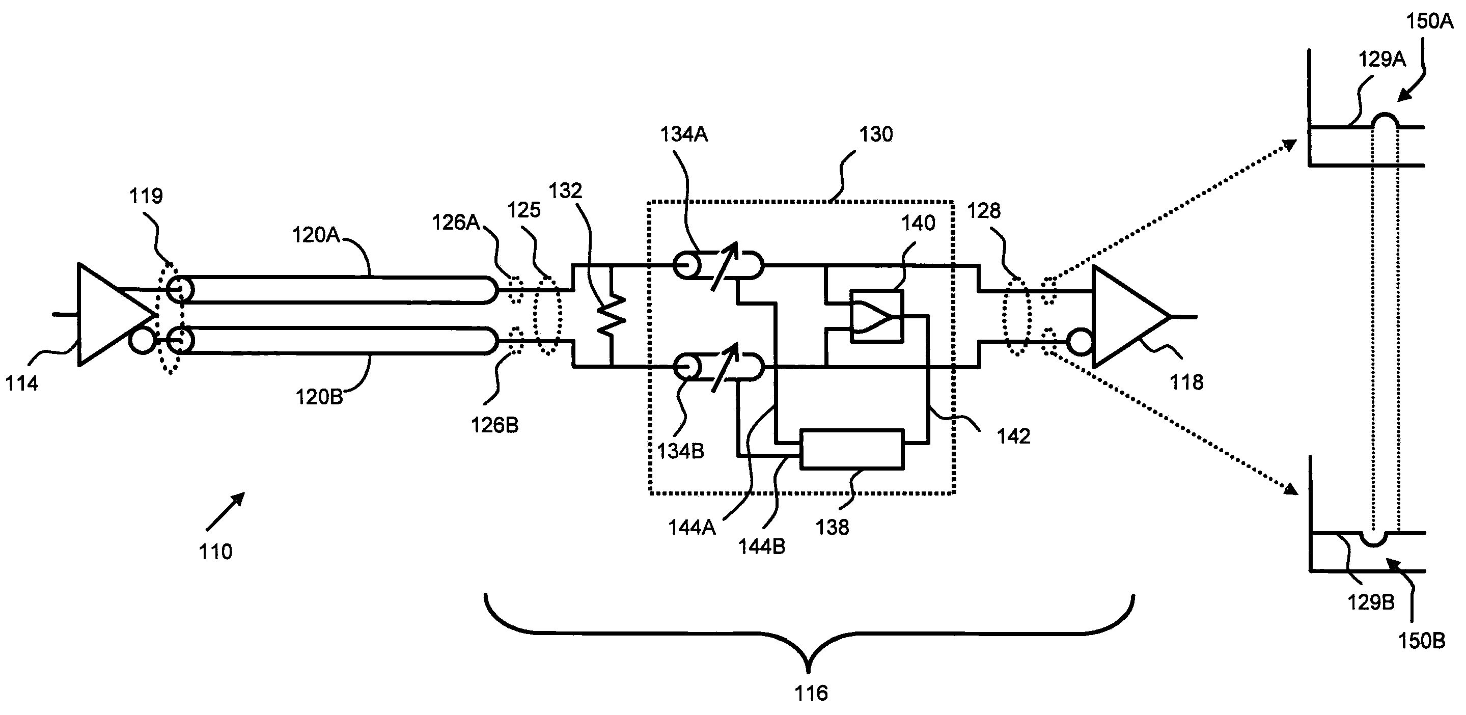 Differential communication link with skew compensation circuit