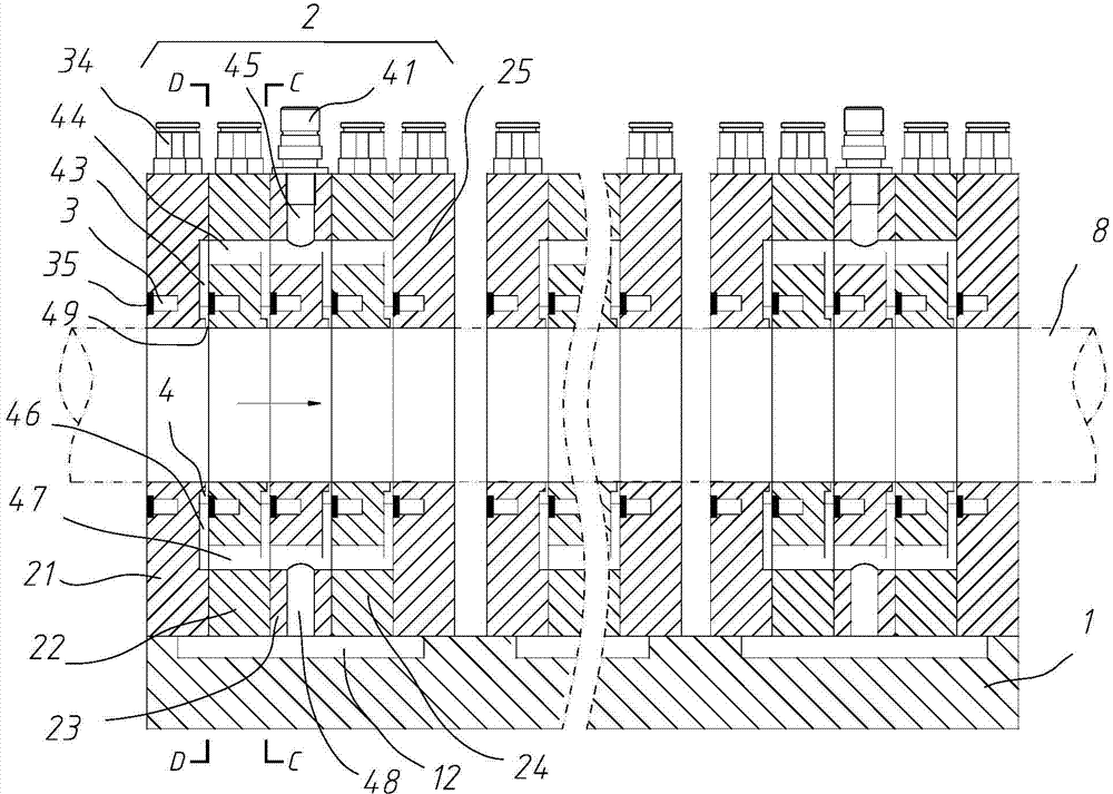 Dry type shaping die capable of eliminating profile surface splicing traces