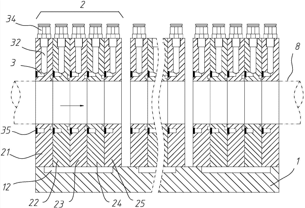 Dry type shaping die capable of eliminating profile surface splicing traces