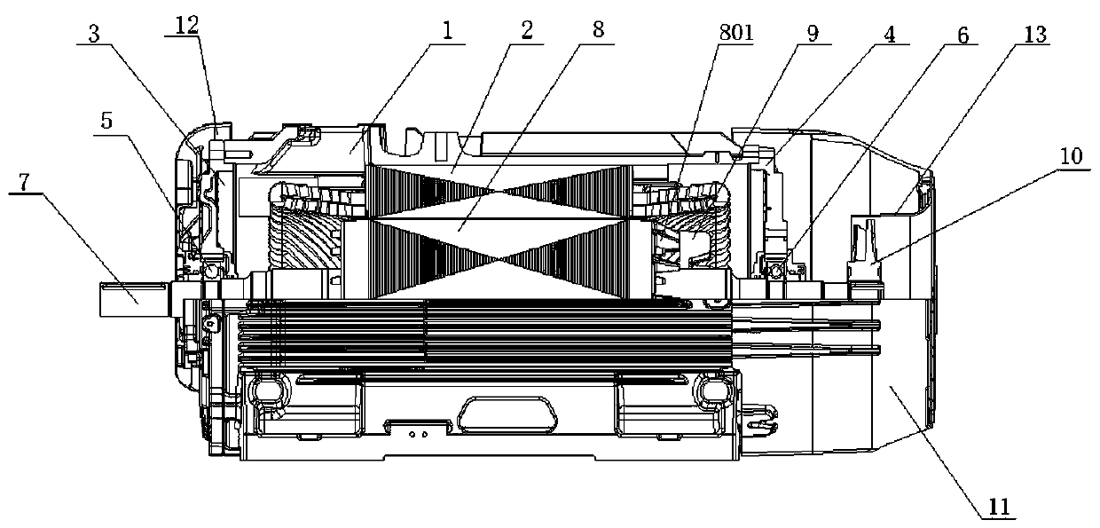 Compact low-noise three-phase induction motor