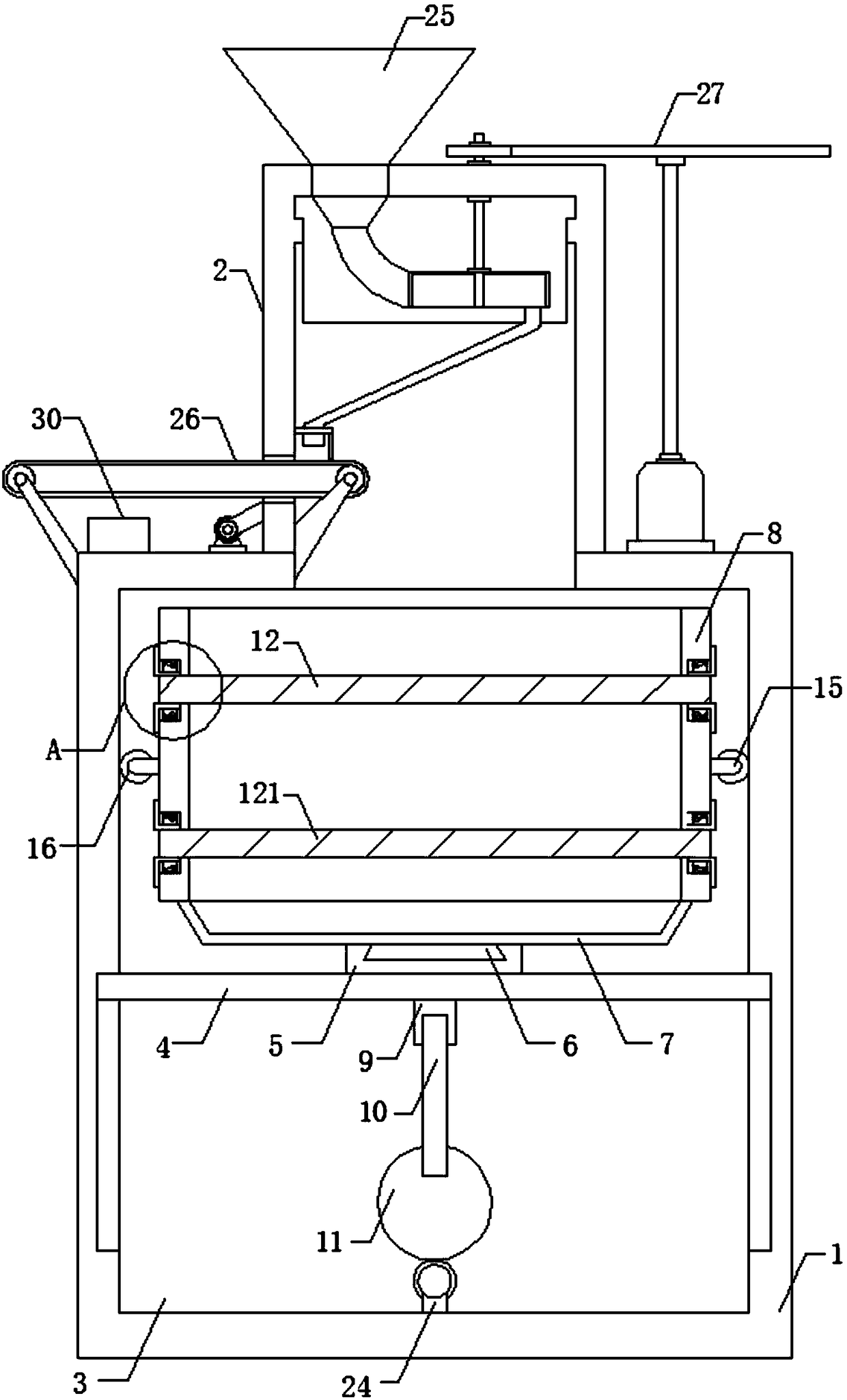 Medicinal solid screening device for removing metal powder