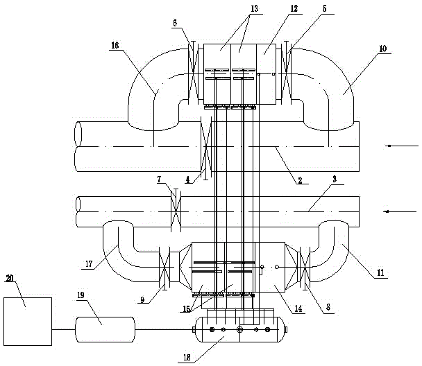 Heat tube type waste heat boiler system externally arranged beside large flue of sintering machine