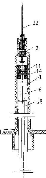 Safety injector with injection needle automatically deflecting when shrinking