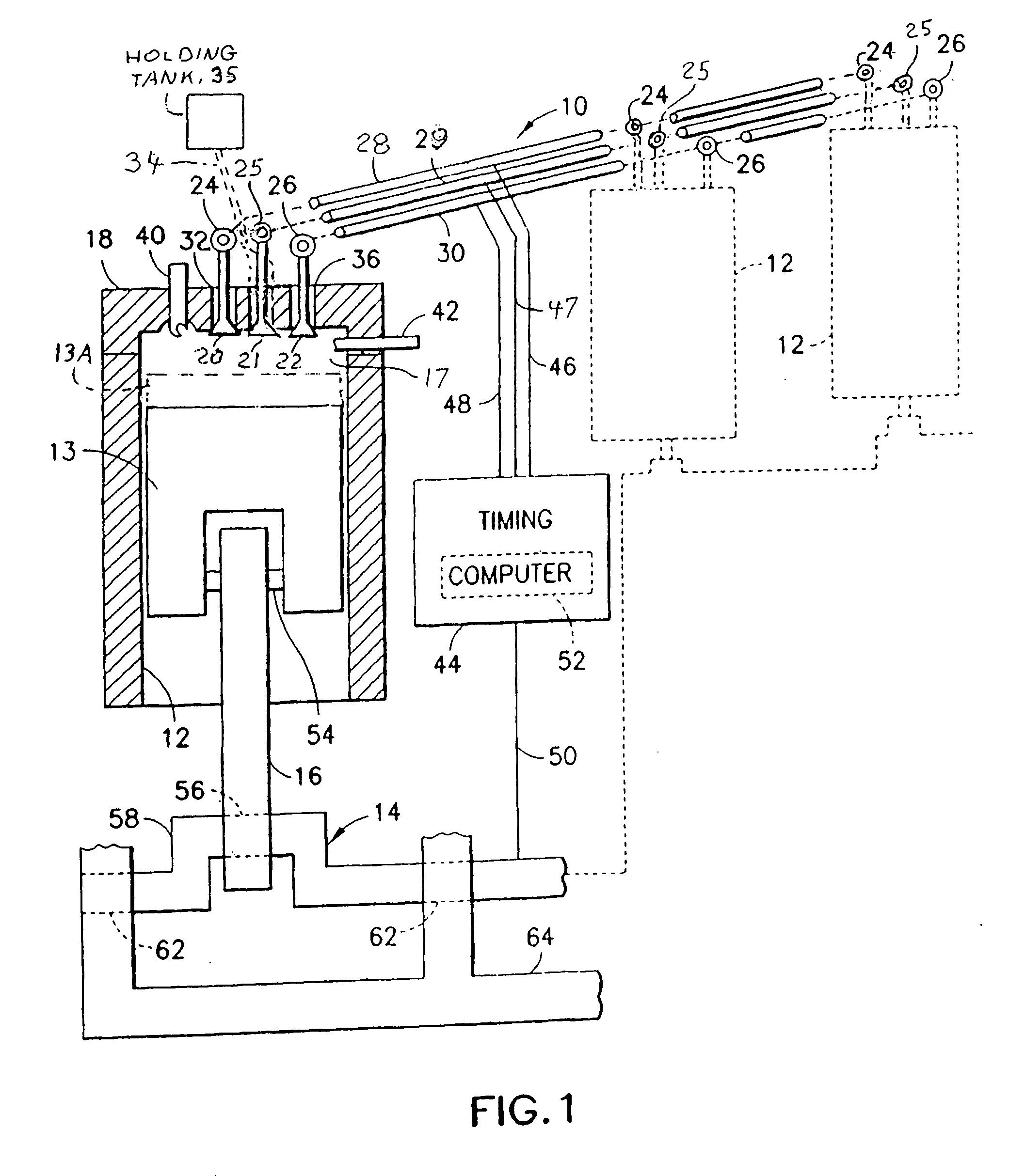 Internal combustion engine with shared holding tank in cylinder head for elevated expansion ratio