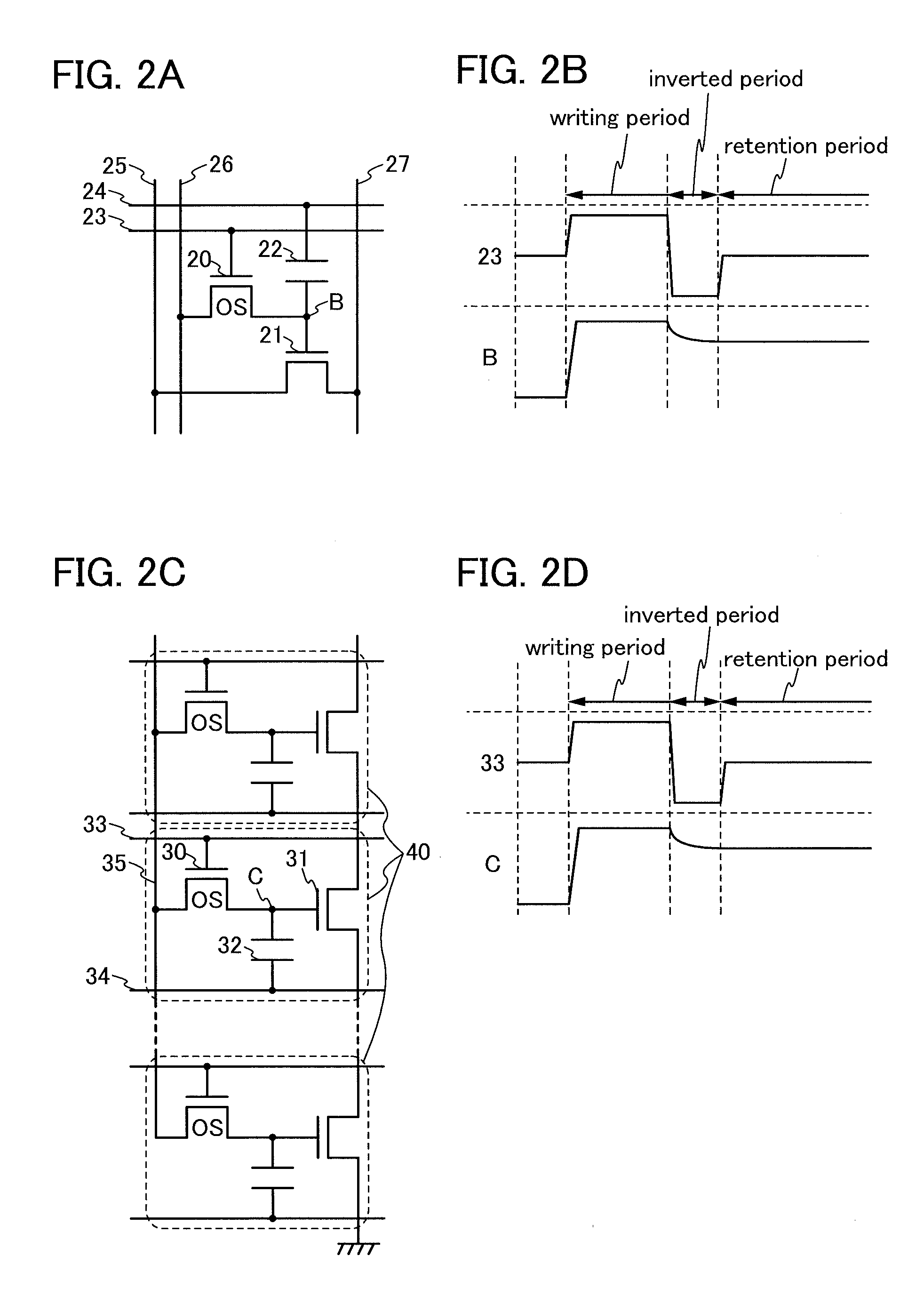 Driving method of a semiconductor device with an inverted period having a negative potential applied to a gate of an oxide semiconductor transistor