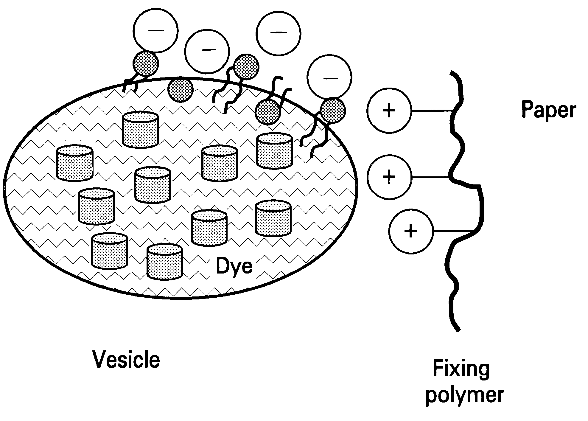 Increasing chroma and edge acuity of dye-based inks by underprinting using vesicle technique