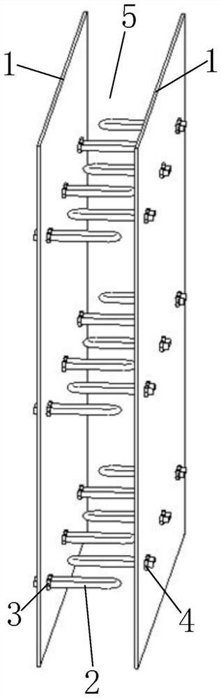 Double-steel-plate concrete composite shear wall with U-shaped pull rods arranged in staggered mode