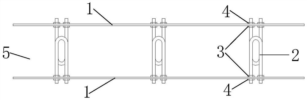 Double-steel-plate concrete composite shear wall with U-shaped pull rods arranged in staggered mode